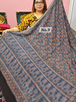 16TH APRIL LIVE - PURE CHANDERI MAHESHWARI AJRAKH SAREE (NO.9)