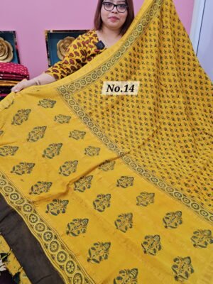 16TH APRIL LIVE - PURE CHANDERI MAHESHWARI AJRAKH SAREE (NO.14)