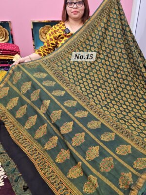 16TH APRIL LIVE - PURE CHANDERI MAHESHWARI AJRAKH SAREE (NO.15)