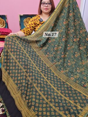 16TH APRIL LIVE - PURE CHANDERI MAHESHWARI AJRAKH SAREE (NO.17)