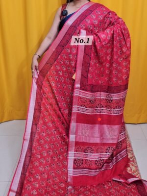 20TH APRIL 2NDLIVE - HANDBLOCK LINEN COTTON SAREE (NO.1)