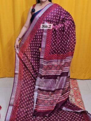 20TH APRIL 2NDLIVE - HANDBLOCK LINEN COTTON SAREE (NO.2)