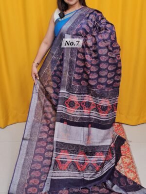 20TH APRIL 2NDLIVE - HANDBLOCK LINEN COTTON SAREE (NO.7)