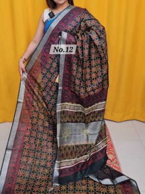 16TH APRIL 2NDLIVE - HANDBLOCK LINEN COTTON SAREE (NO.12)