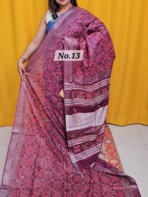 16TH APRIL 2NDLIVE - HANDBLOCK LINEN COTTON SAREE (NO.13)