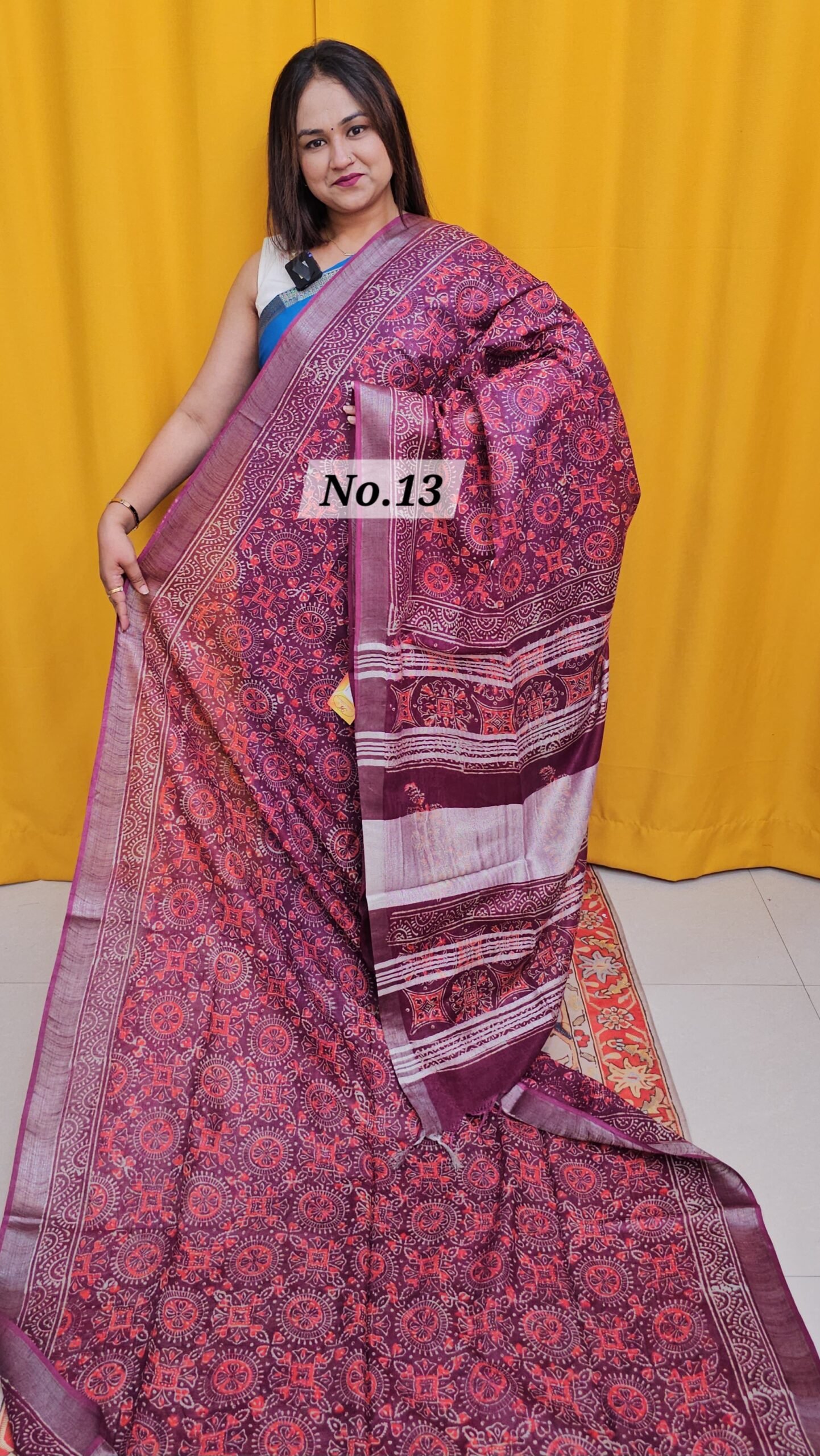 16TH APRIL 2NDLIVE - HANDBLOCK LINEN COTTON SAREE (NO.13)