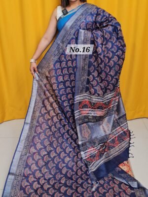 16TH APRIL 2NDLIVE - HANDBLOCK LINEN COTTON SAREE (NO.16)
