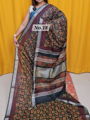 16TH APRIL 2NDLIVE - HANDBLOCK LINEN COTTON SAREE (NO.18)