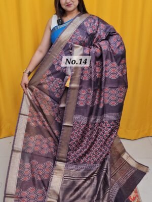 19TH APRIL LIVE - MAHESHWARI TUSSAR BLOCKPRINT SAREE (NO.14)