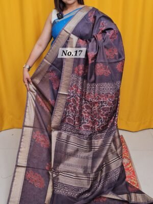 19TH APRIL LIVE - MAHESHWARI TUSSAR BLOCKPRINT SAREE (NO.17)