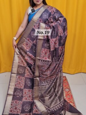 19TH APRIL LIVE - MAHESHWARI TUSSAR BLOCKPRINT SAREE (NO.19)