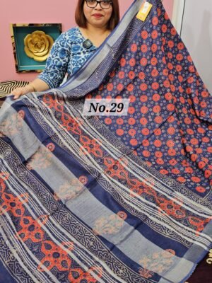 21ST APRIL LIVE - HANDBLOCK LINEN COTTON SAREE (NO. 29)