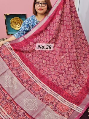 21ST APRIL LIVE - HANDBLOCK LINEN COTTON SAREE (NO. 28)