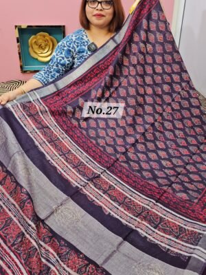 21ST APRIL LIVE - HANDBLOCK LINEN COTTON SAREE (NO. 27)