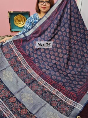 21ST APRIL LIVE - HANDBLOCK LINEN COTTON SAREE (NO. 25)