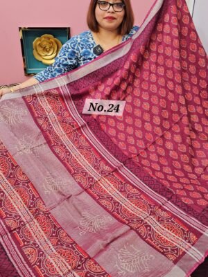 21ST APRIL LIVE - HANDBLOCK LINEN COTTON SAREE (NO. 24)
