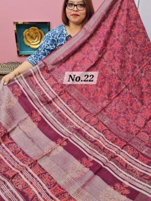 21ST APRIL LIVE - HANDBLOCK LINEN COTTON SAREE (NO. 22)