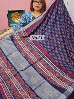 21ST APRIL LIVE - HANDBLOCK LINEN COTTON SAREE (NO. 21)