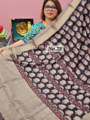 22ND APRIL LIVE - MAHESWARI TUSSAR BLOCKPRINT SAREE (NO.23)