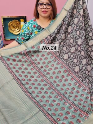 22ND APRIL LIVE - MAHESWARI TUSSAR BLOCKPRINT SAREE (NO.24)