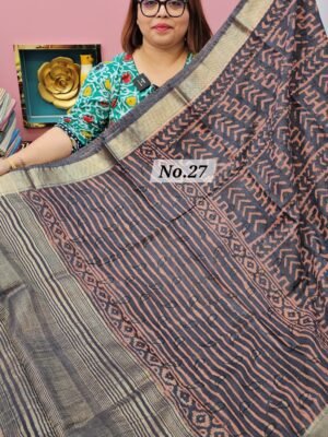 22ND APRIL LIVE - MAHESWARI TUSSAR BLOCKPRINT SAREE (NO.27)