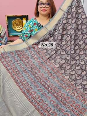 22ND APRIL LIVE - MAHESWARI TUSSAR BLOCKPRINT SAREE (NO.28)