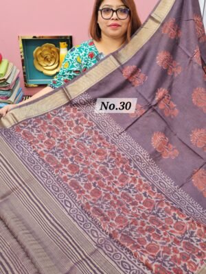 22ND APRIL LIVE - MAHESWARI TUSSAR BLOCKPRINT SAREE (NO.30)