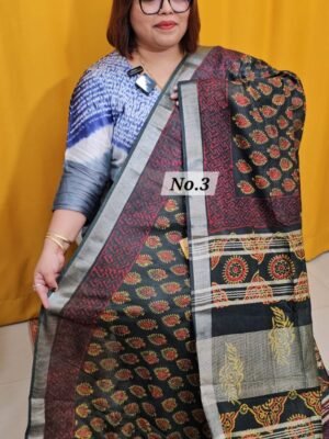 23RD APRIL LIVE - HANDBLOCK LINEN COTTON SAREE (NO.3)