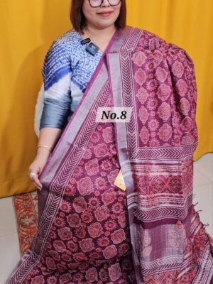 23RD APRIL LIVE - HANDBLOCK LINEN COTTON SAREE (NO.8)