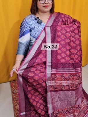 23RD APRIL LIVE - HANDBLOCK LINEN COTTON SAREE (NO.24)