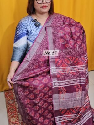 23RD APRIL LIVE - HANDBLOCK LINEN COTTON SAREE (NO.17)