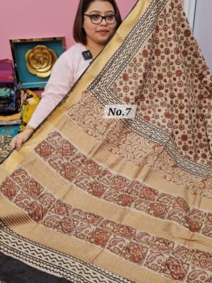 24TH APRIL LIVE - MAHESWARI TUSSAR BLOCKPRINT SAREE (NO.7)