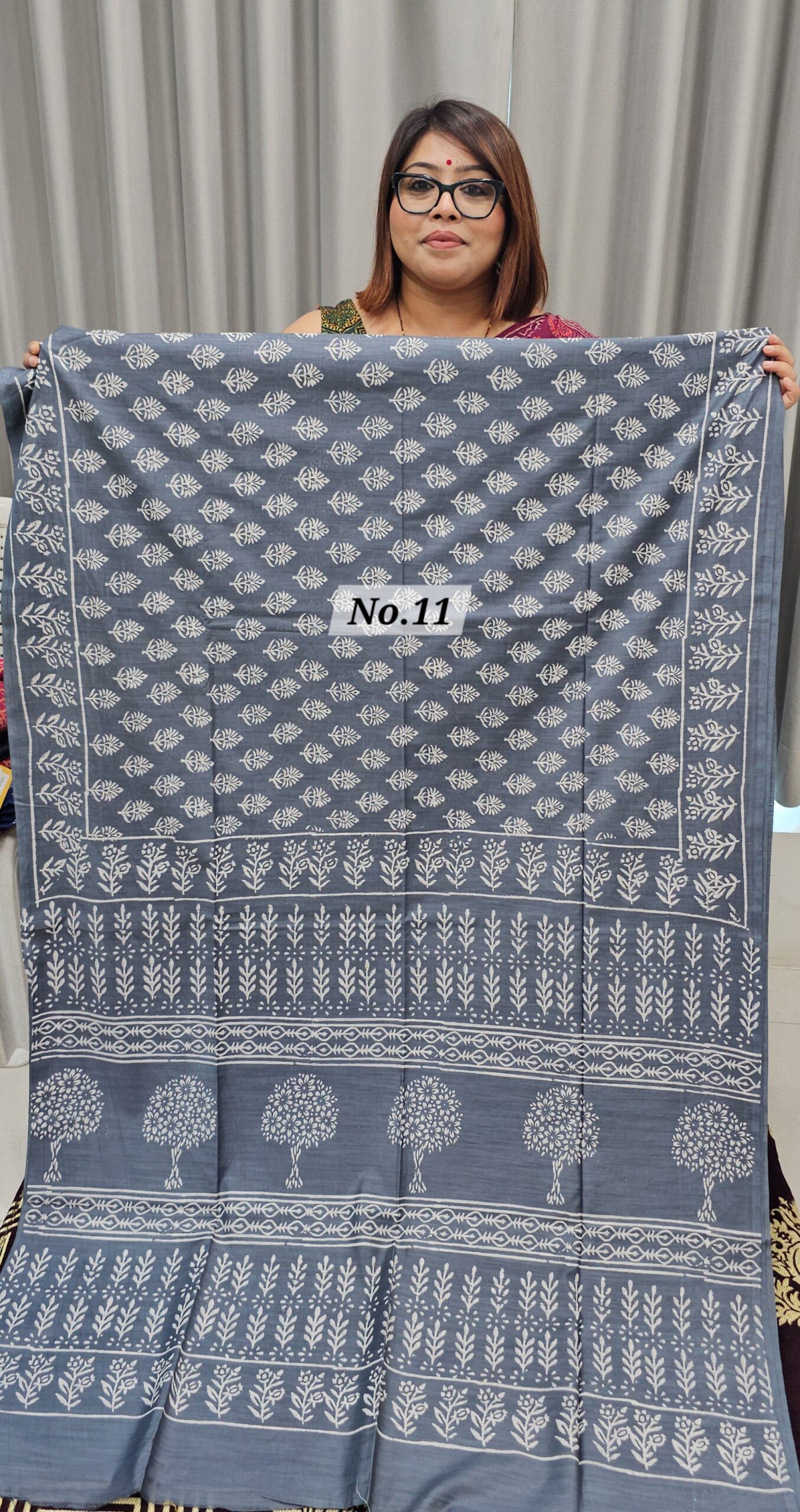SALE 1ST AUG - HANDBLOCK LINEN SILK SAREE (NO.11)