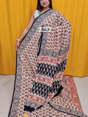 SALE 3RD AUG - PURE MODAL MASLIN KALAMKARI MULTI BLOCK SAREE (NO.3)