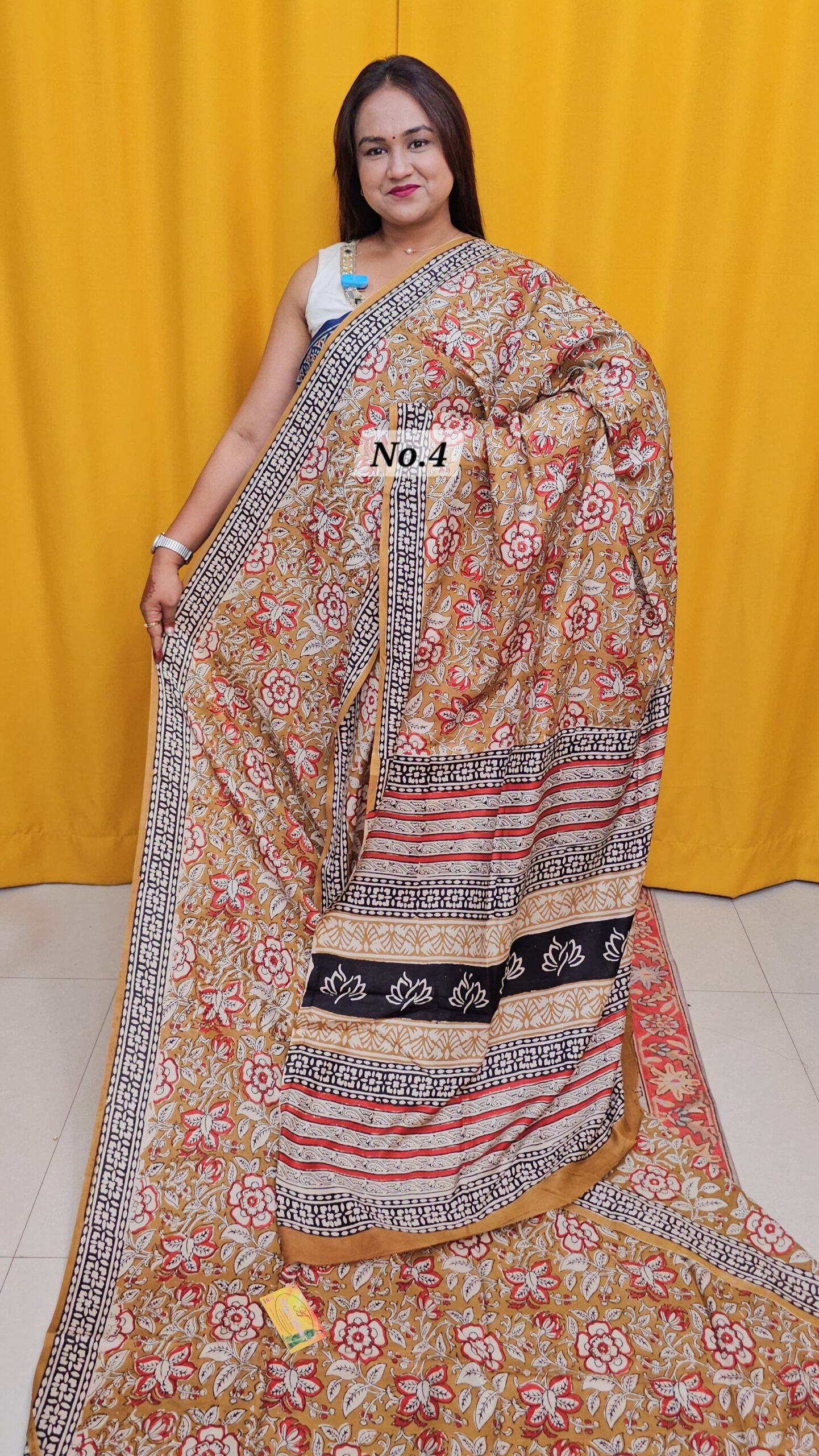 SALE 5TH AUG - PURE MODAL MASLIN KALAMKARI MULTI BLOCK SAREE (NO.4)