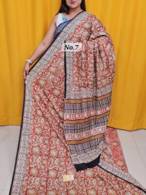 SALE 3RD AUG - PURE MODAL MASLIN KALAMKARI MULTI BLOCK SAREE (NO.7)