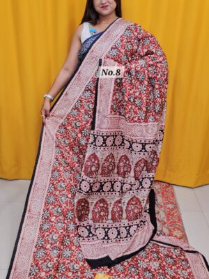 SALE 5TH AUG - PURE MODAL MASLIN KALAMKARI MULTI BLOCK SAREE (NO.8)