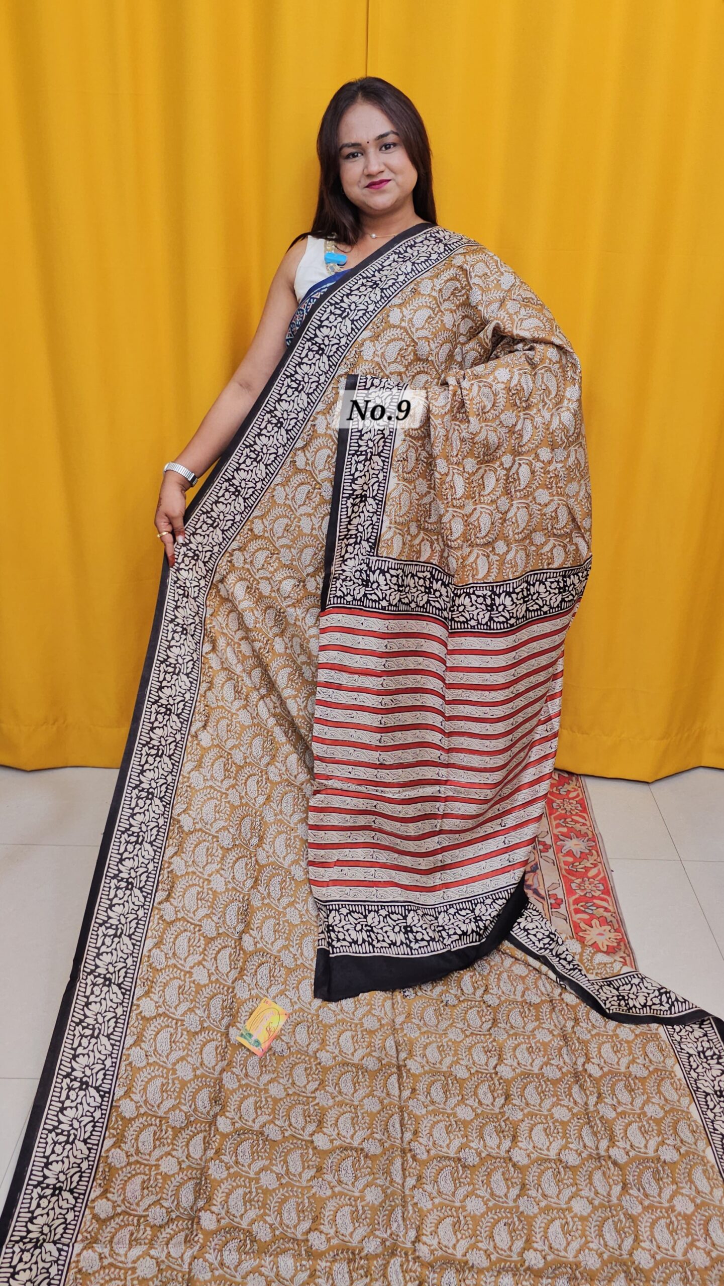 SALE 5TH AUG - PURE MODAL MASLIN KALAMKARI MULTI BLOCK SAREE (NO.9)