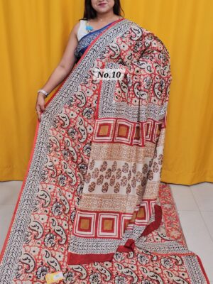 SALE 5TH AUG - PURE MODAL MASLIN KALAMKARI MULTI BLOCK SAREE (NO.10)
