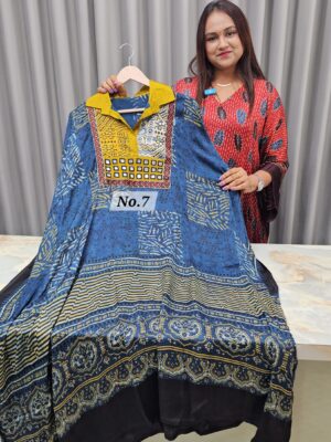 PURE MODAL AJRAKH MIRROR KAFTAN {SIZE UPTO 58} (NO.7)