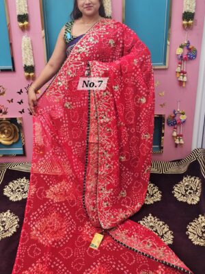 SALE 12TH AUG – MOSS CHIFFON PRINTED BANDHEJ SAREE (NO.7)