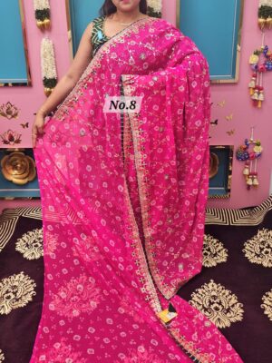 SALE 12TH AUG – MOSS CHIFFON PRINTED BANDHEJ SAREE (NO.8)