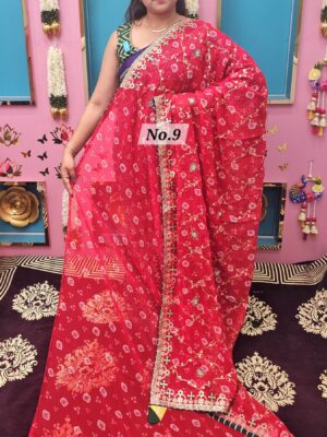 SALE 12TH AUG – MOSS CHIFFON PRINTED BANDHEJ SAREE (NO.9)