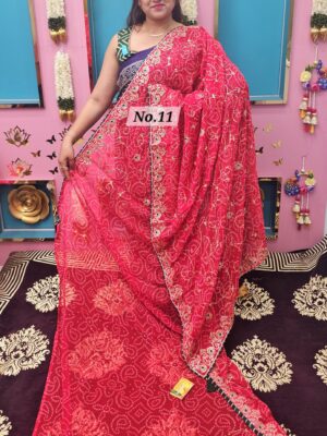SALE 12TH AUG – MOSS CHIFFON PRINTED BANDHEJ SAREE (NO.11)