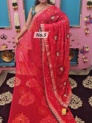 SALE 12TH AUG – MOSS CHIFFON PRINTED BANDHEJ SAREE (NO.5)