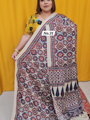 12TH AUG MEGA SALE - PURE AJRAKH MODAL SILK SAREE (NO.31)