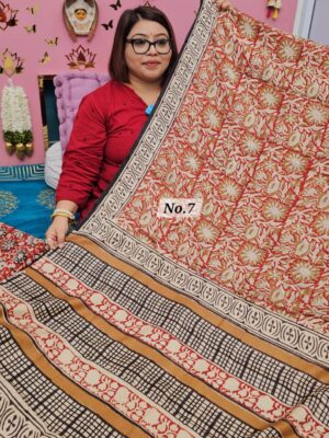 SALE 7TH AUG - PURE MODAL MASLIN KALAMKARI MULTI BLOCK SAREE (NO.7)