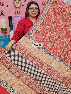 SALE 7TH AUG - PURE MODAL MASLIN KALAMKARI MULTI BLOCK SAREE (NO.6)