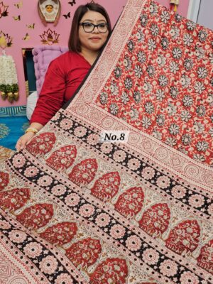 SALE 7TH AUG - PURE MODAL MASLIN KALAMKARI MULTI BLOCK SAREE (NO.8)