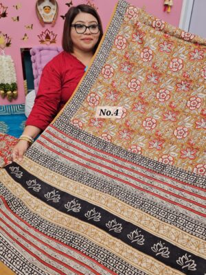 SALE 7TH AUG - PURE MODAL MASLIN KALAMKARI MULTI BLOCK SAREE (NO.4)